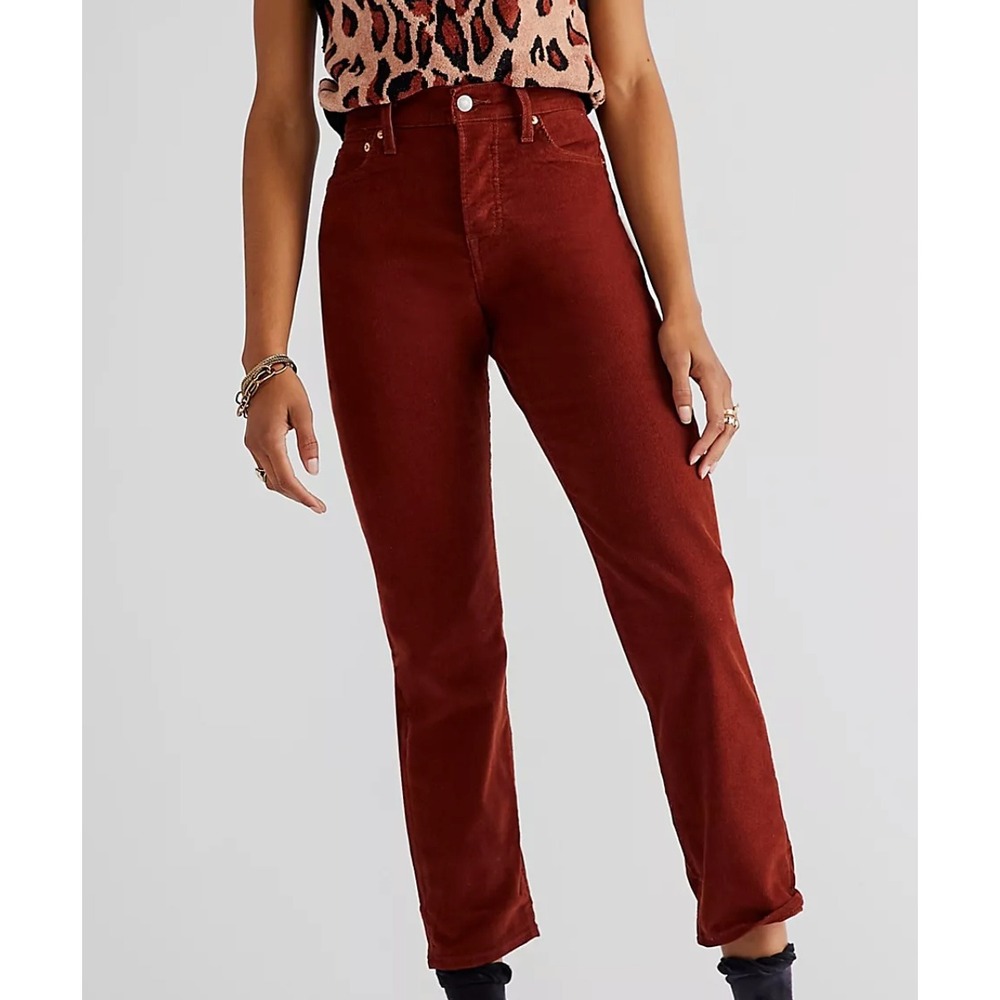 Levi's Premium Wedgie Straight Pants Women Size 28 Rust Corduroy High Rise 34964